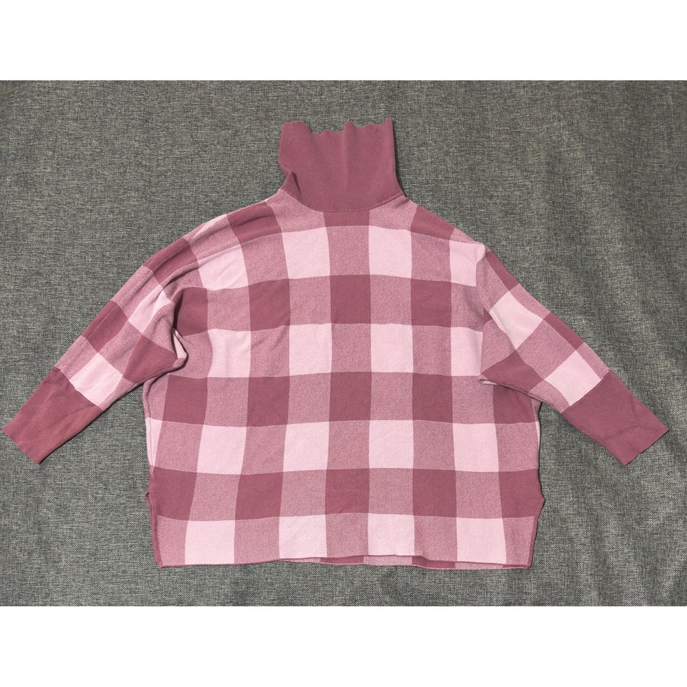 Alfani Womens XL Sweater Pink Checkered Turtleneck Cotton Rayon Knit